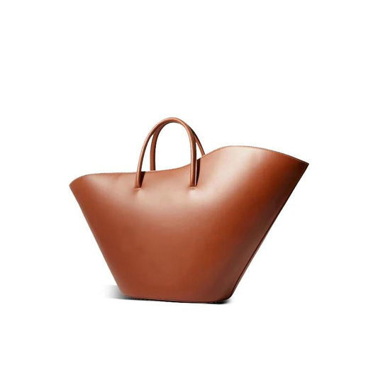Tulip Large Leather Tote In Chestnut