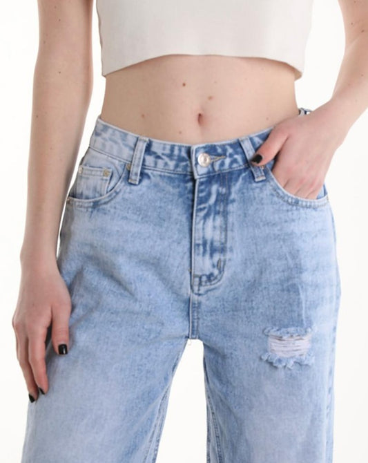 Jeans en Coton wide leg déchiré avec poches.