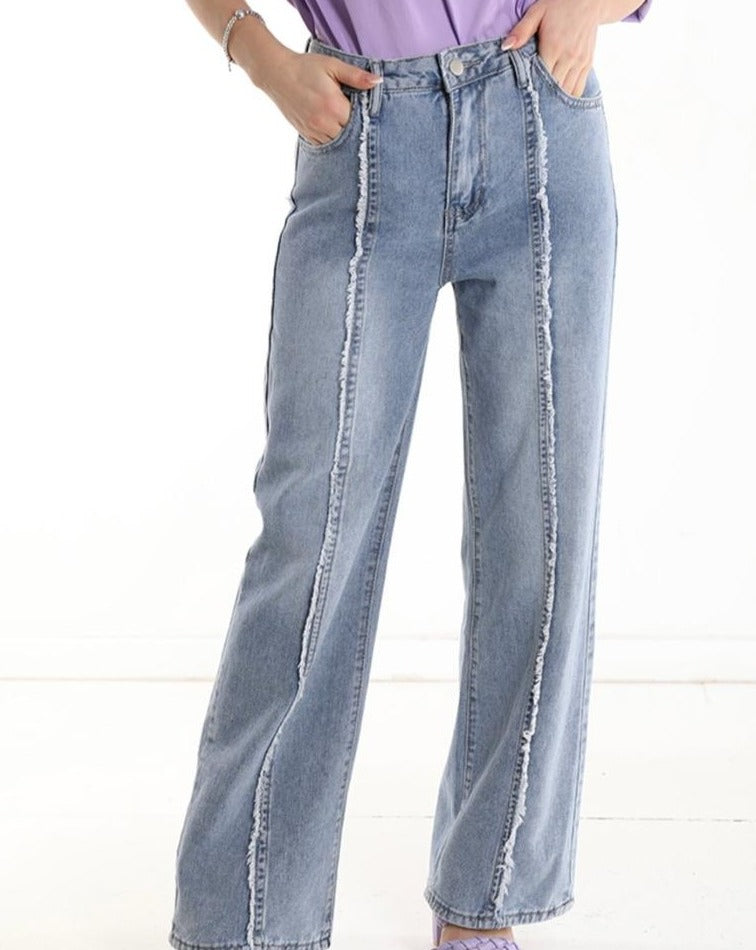 Jeans en Coton wide leg avec poches.