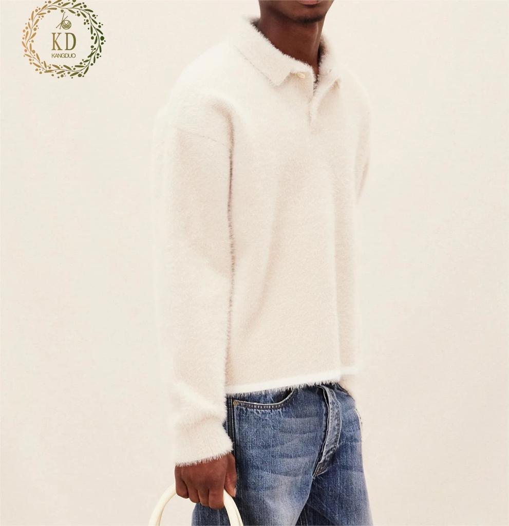 KD fabricant de tricots personnalisé côtelé poignets contraste ourlet moelleux à manches longues Polo