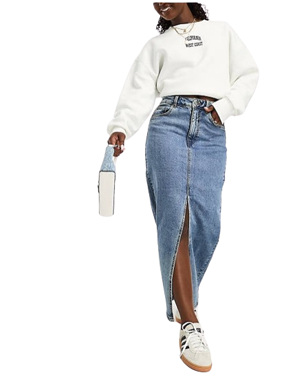 Hourglass - Jupe longue en jean avec ourlet fendu - Délavage moyen
