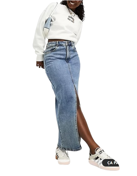 Hourglass - Jupe longue en jean avec ourlet fendu - Délavage moyen