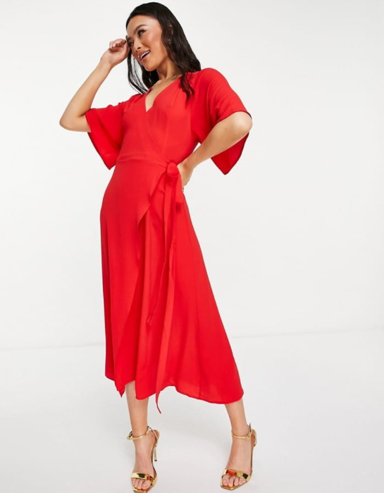 Robe portefeuille manches kimono - Rouge