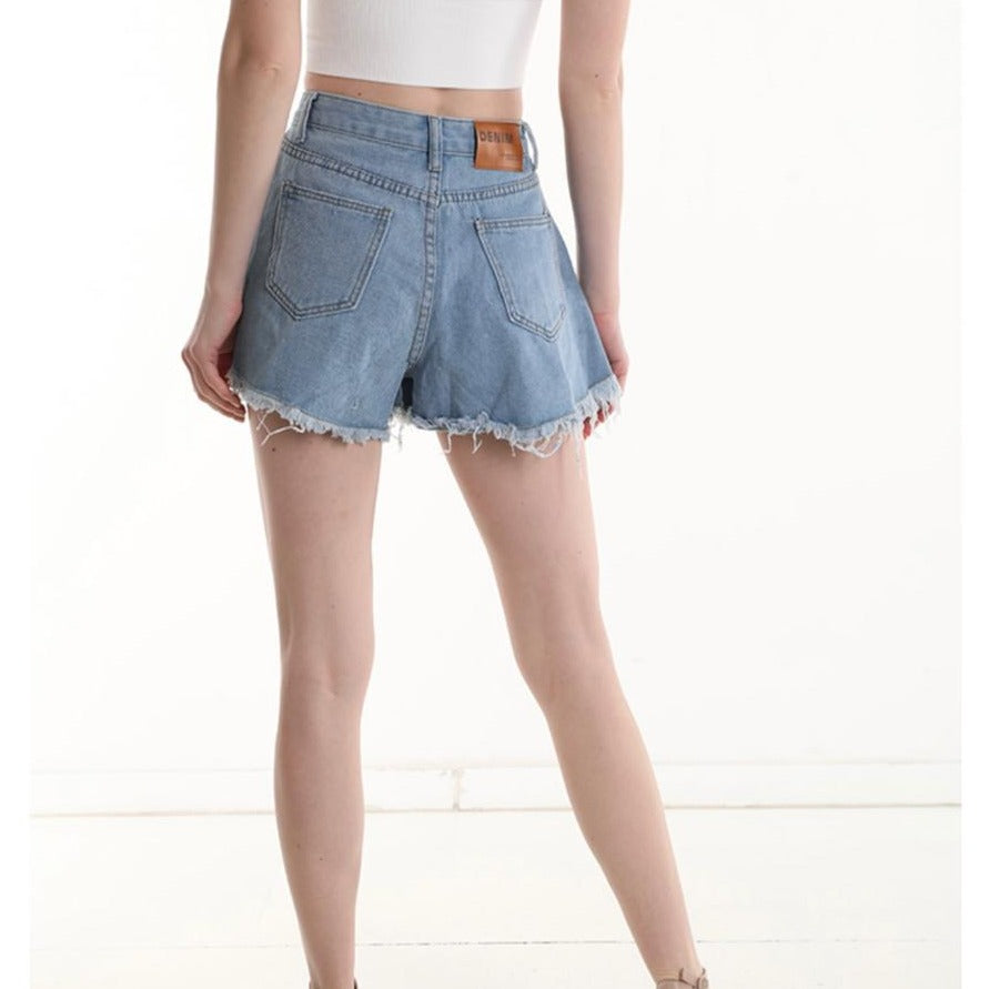 Shorts en Coton en denim avec poches à franges avec strass.