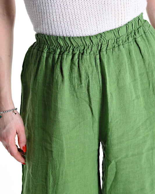 Pantalon en denim wide leg avec noeud avec élastique avec poches