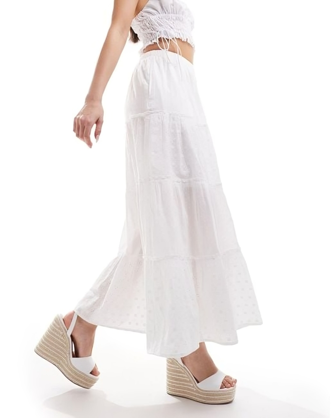Hollister tiered maxi skirt in white