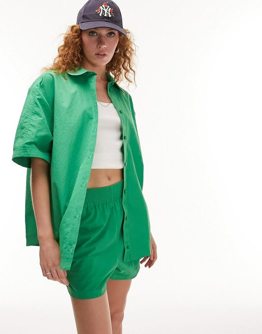 Veste chemise oversize en nylon à manches courtes - Vert