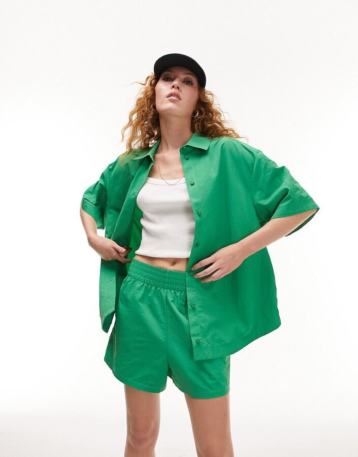 Veste chemise oversize en nylon à manches courtes - Vert