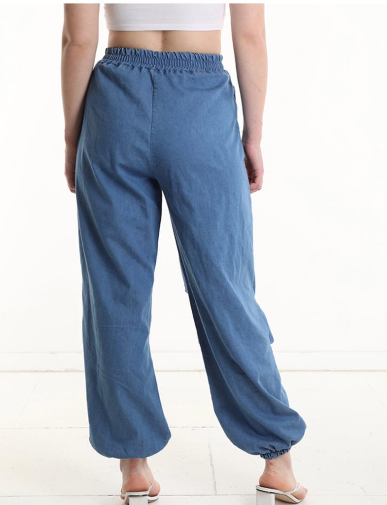 Pantalon en Coton en denim avec poches avec élastiqu.