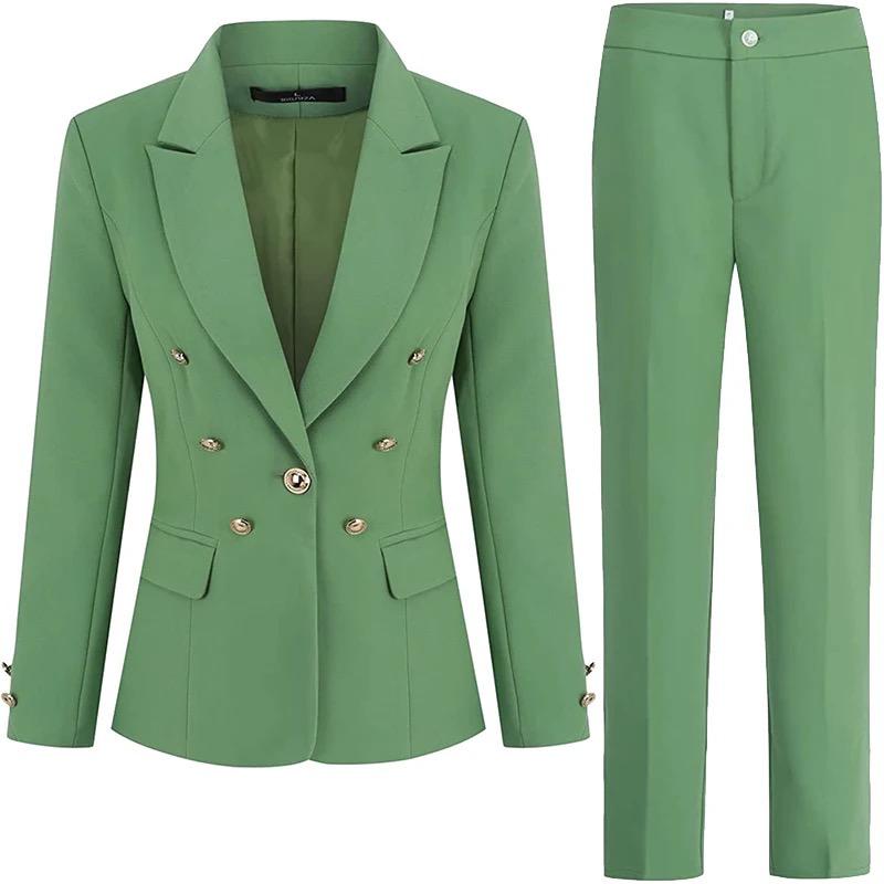deux pièces de haute qualité pour femmes, costume d'affaires, Blazer de bureau, veste et pantalon longueur cheville, couleur vert vif, nouvelle collection