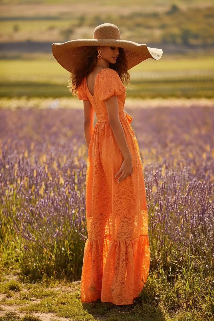 Robe longue en dentelle Orange