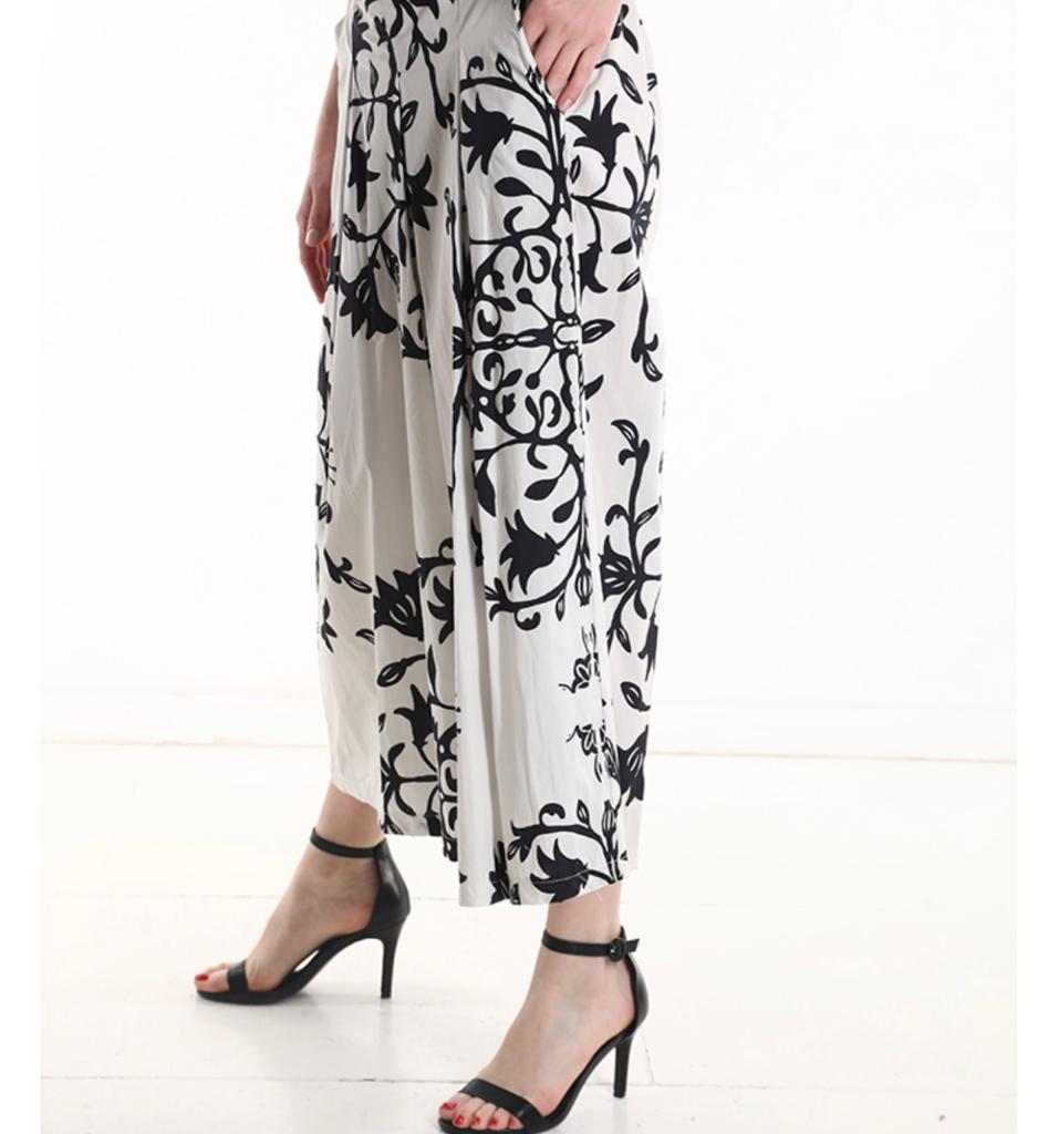 Pantalon en Coton wide leg à Imprimé Floral avec poches avec élastique